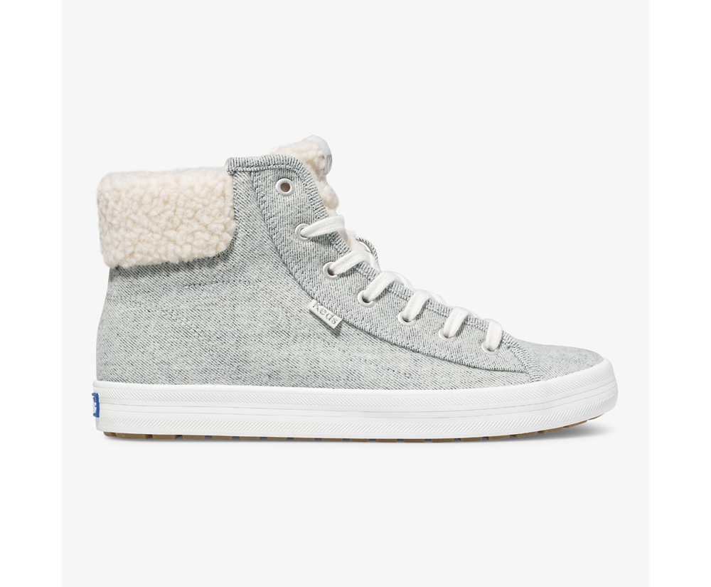 Keds Sneaker Damen Grau - Kickstart Hi Trx Brushed Denim Faux Shearling - IPZ-297534